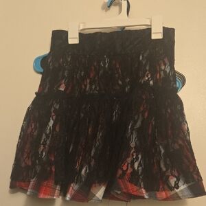 Twelve by Twelve Black Lace Mini Skirt with Plaid